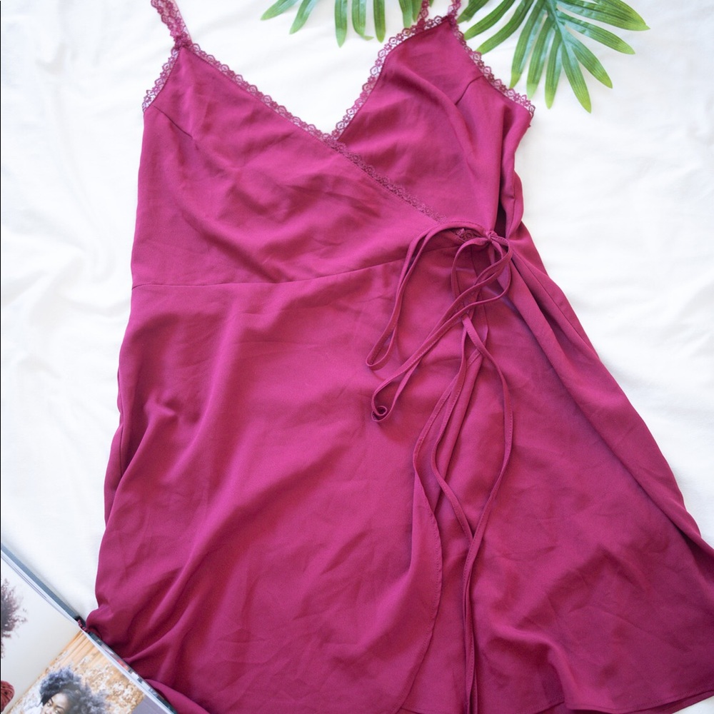 Maroon Lace Detail Slip Dress